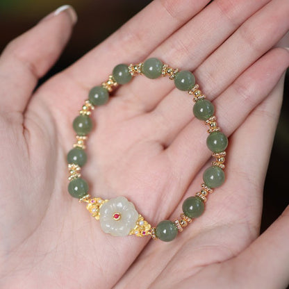 天然8MM和田玉圆珠单圈手链S925银镀金隔片两世欢手串