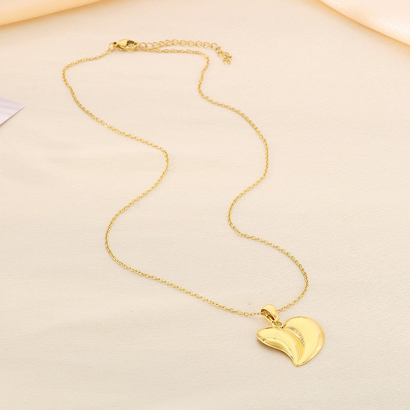 Cross-border high-end ins smooth three-dimensional love stainless steel O-chain necklace fashion peach heart titanium steel collarbone chain