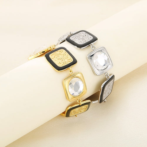Classic light luxury style high-end square glass stainless steel dripping totem bracelet exquisite fashion hand jewelry