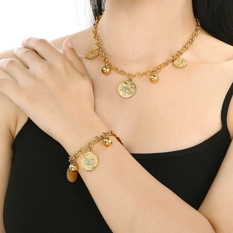 Gold Charm Chain Necklace & Bracelet Set