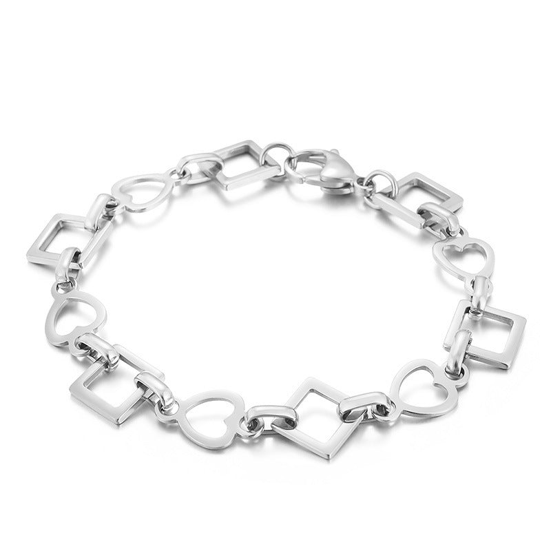 New stainless steel handmade chain, square gear love chain, personalized fashion men's and women's bracelets, accessories