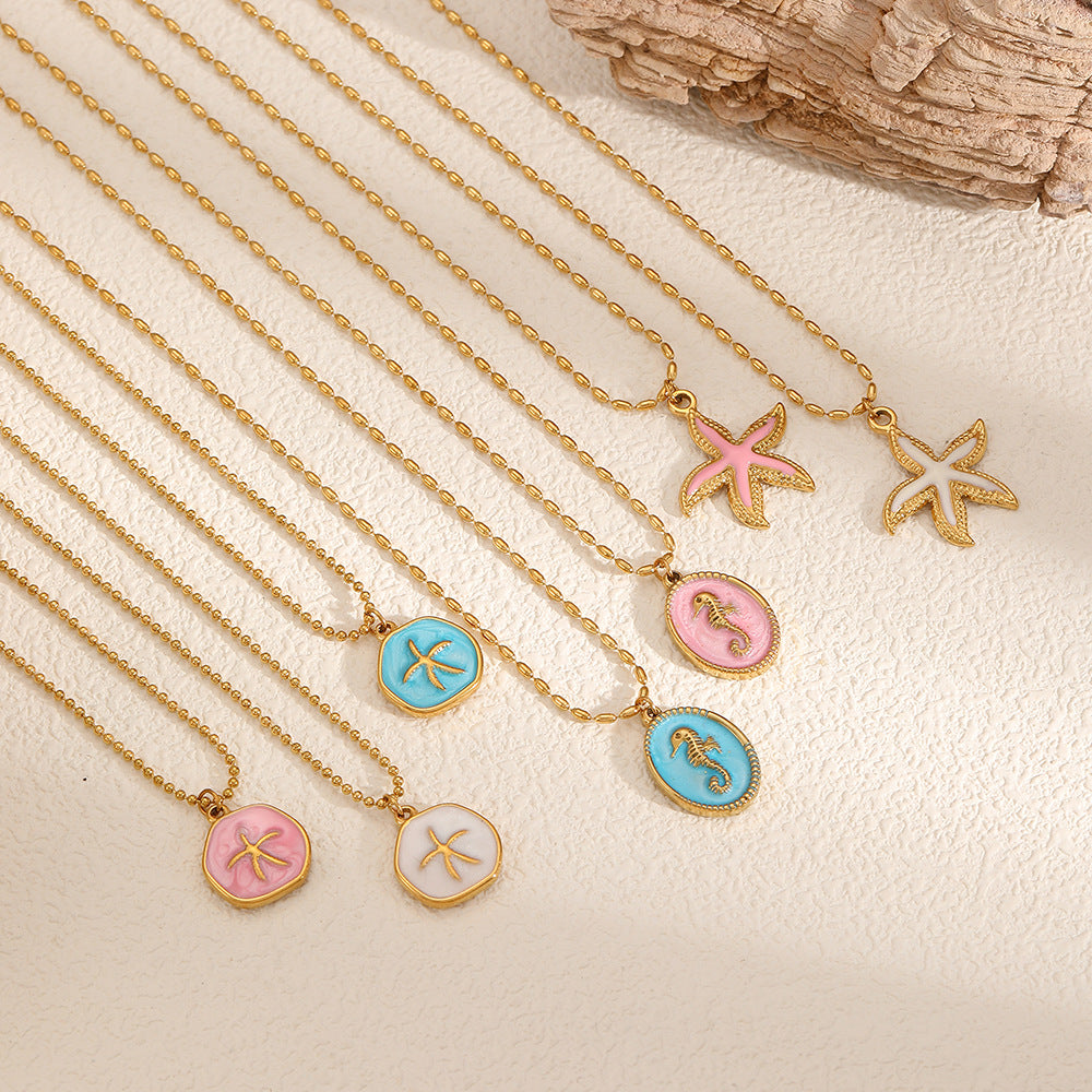 Ocean-Inspired Enamel Pendant Necklace