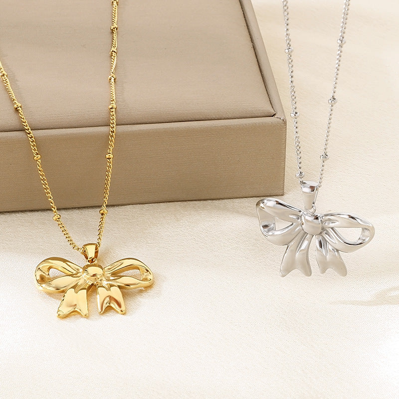 Minimalist Bow Pendant & Stud Earrings
