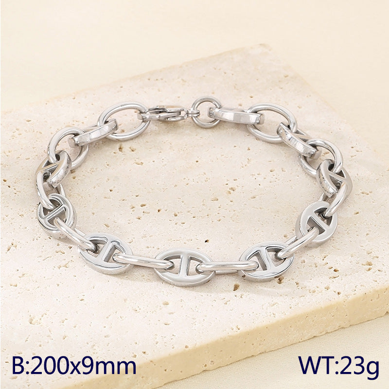 Simple ins stainless steel Japanese pig nose chain bracelet creative cool wind 9mm mixed color pig nose titanium steel bracelet