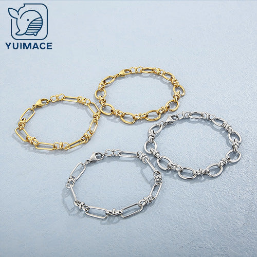 ins simple electroplated 18k gold stainless steel bracelet jewelry personalized fashion square paper clip bracelet jewelry