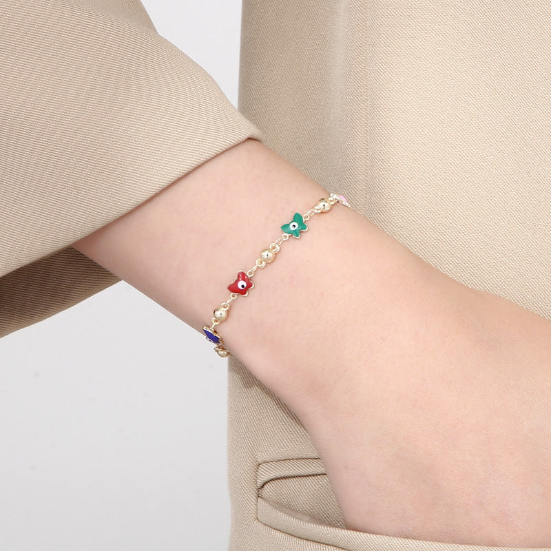 Colorful Mini Fish Charm Bracelet – Gold Tone Beaded Chain