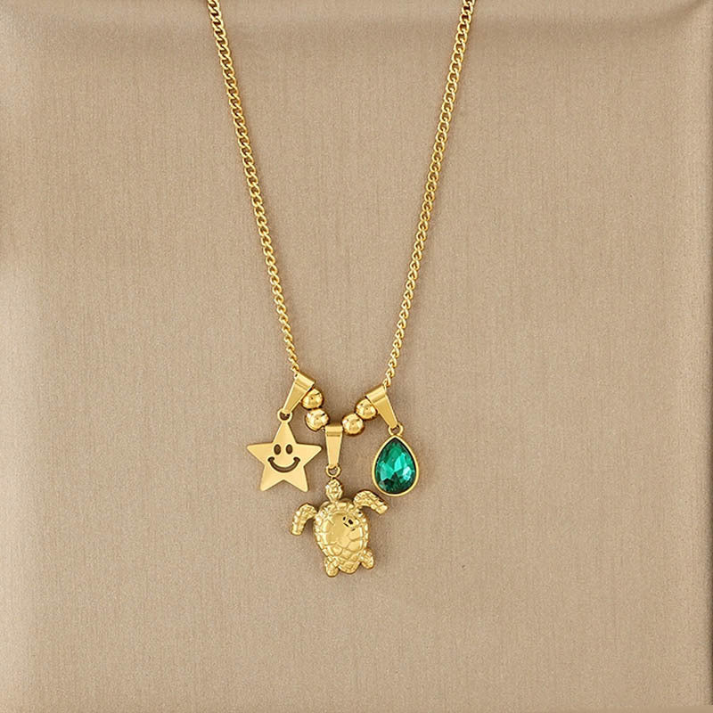 Gold Layered Charm Necklace with Pearl & Symbol Pendants