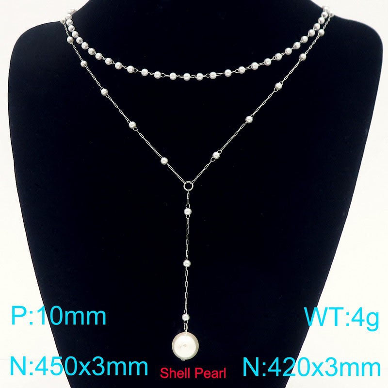 Layered Pearl Drop Chain Necklace
