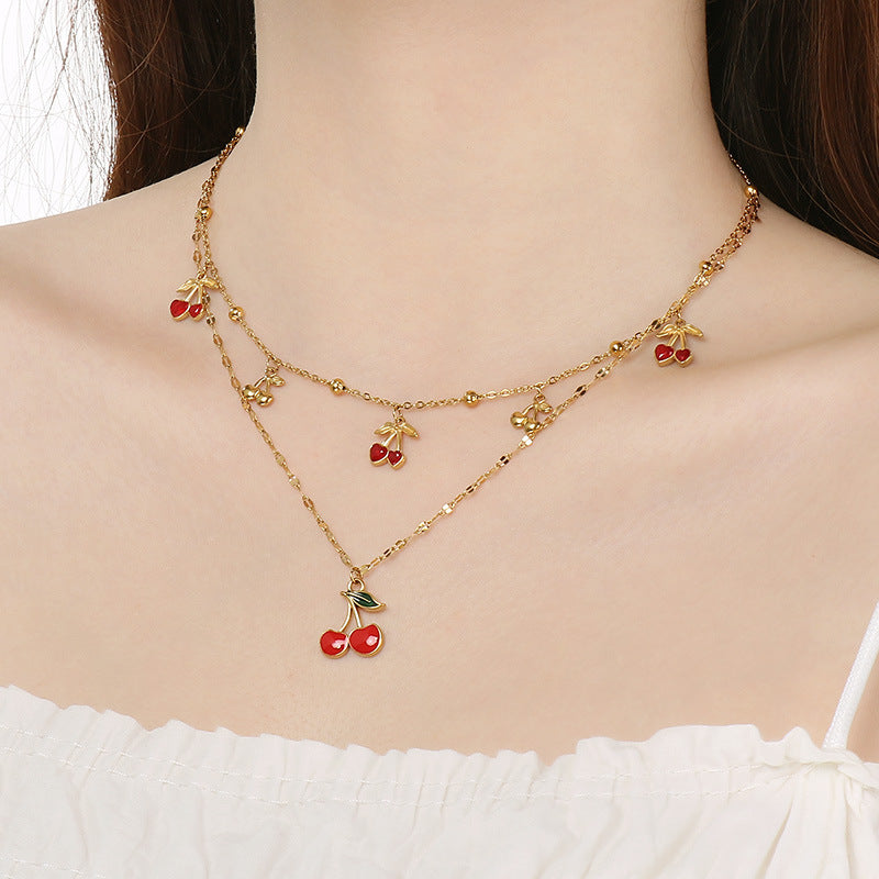 Stainless Steel Cherry Pendant Necklace