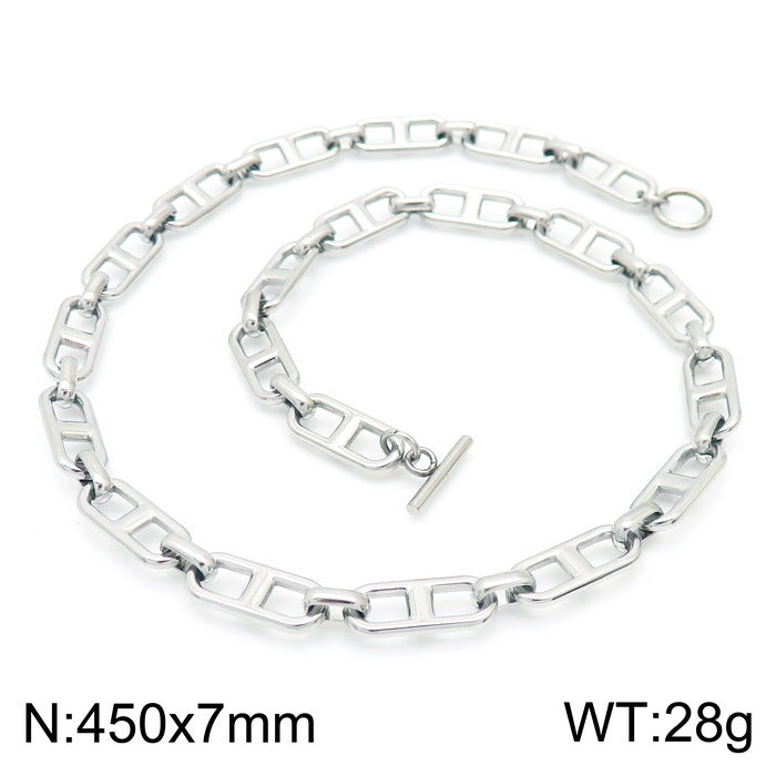 Cross-border jewelry titanium steel necklace, creative Japanese chain versatile collarbone bare chain OT buckle set stainless steel jewelry