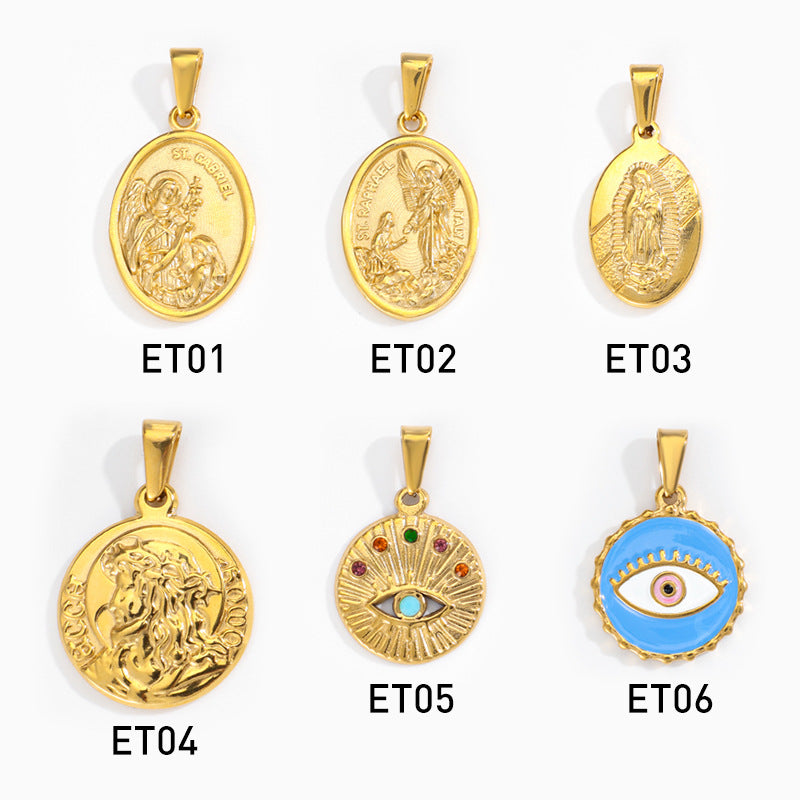 European and American cross-border blue diamond-encrusted eyes Virgin portrait pendant stainless steel retro tag DIY jewelry simple