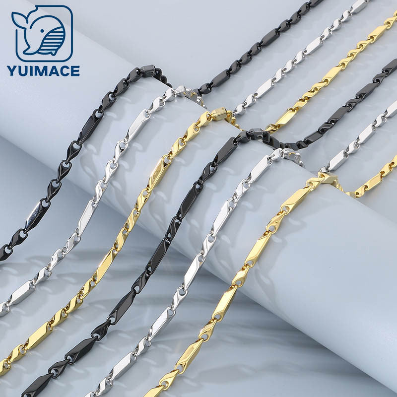 European and American fashion stainless steel set, titanium steel stick chain, rhombus chain, bracelet, necklace with chain accessories, spot wholesale