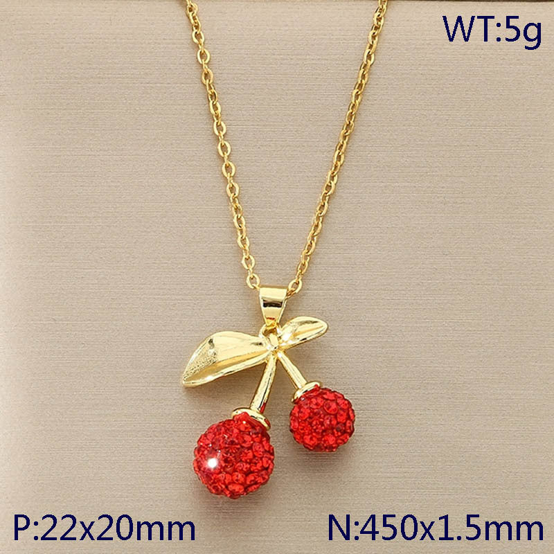 Cute Red Enamel Fruit Charm Necklace