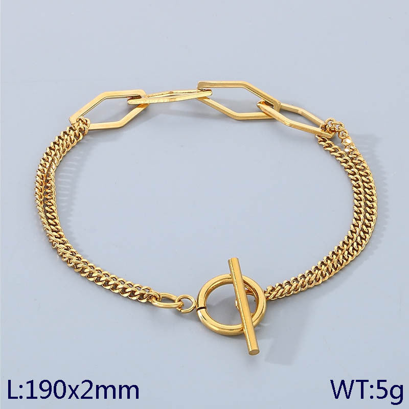 New simple rhombus round splicing chain ot buckle stainless steel bracelet creative versatile bracelet jewelry