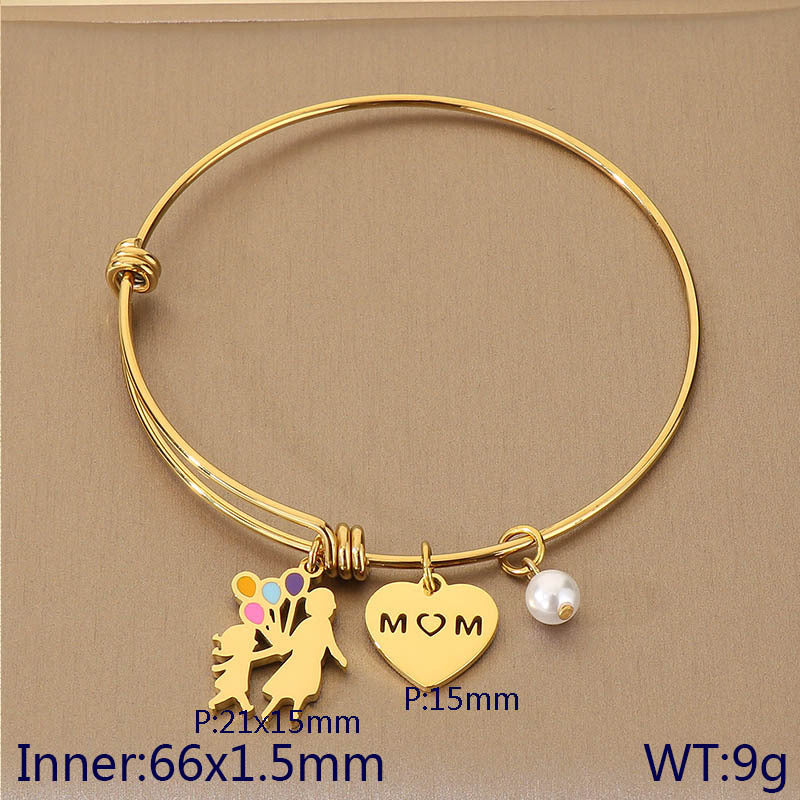 European and American cross-border family hand jewelry love retractable bracelet fashion creative stainless steel MOM Mother's Day gift