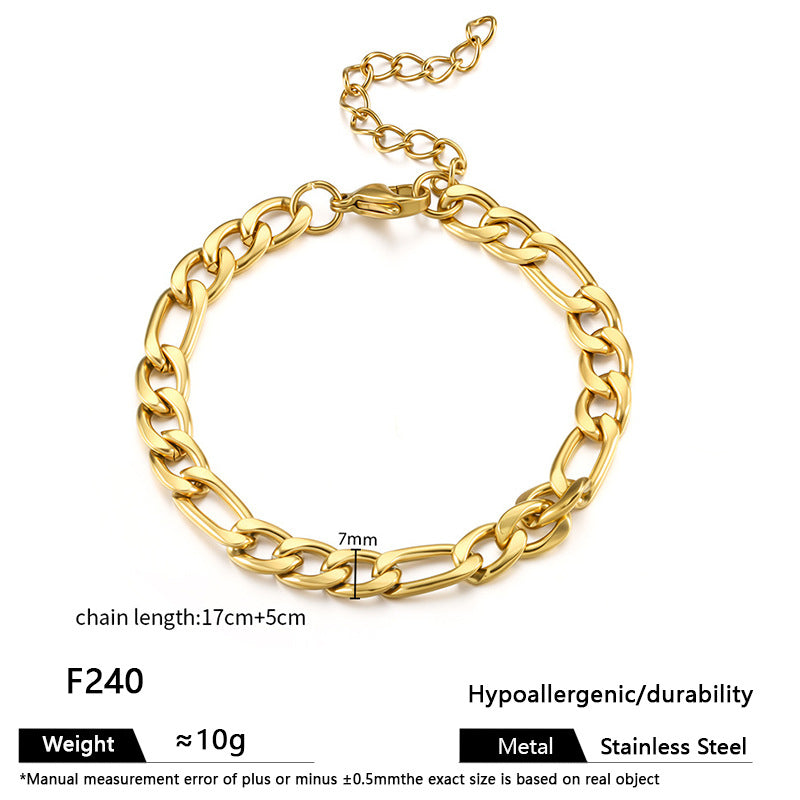 European and American ins titanium steel bracelet personality niche hip hop Cuban chain thick chain stainless steel vacuum plated 18k gold bracelet