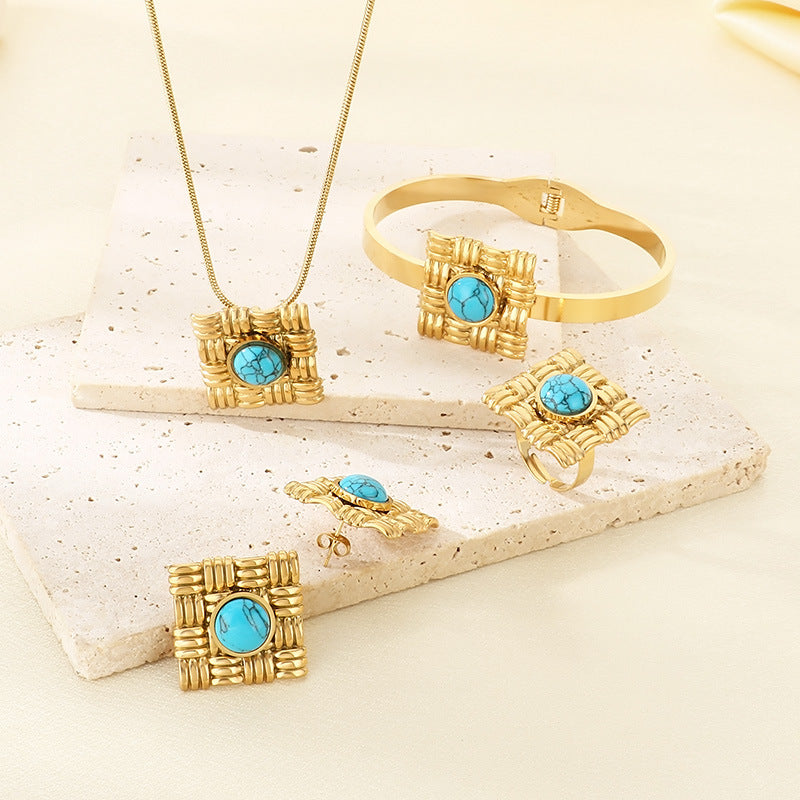 Vintage Textured Square Pearl Jewelry Set
