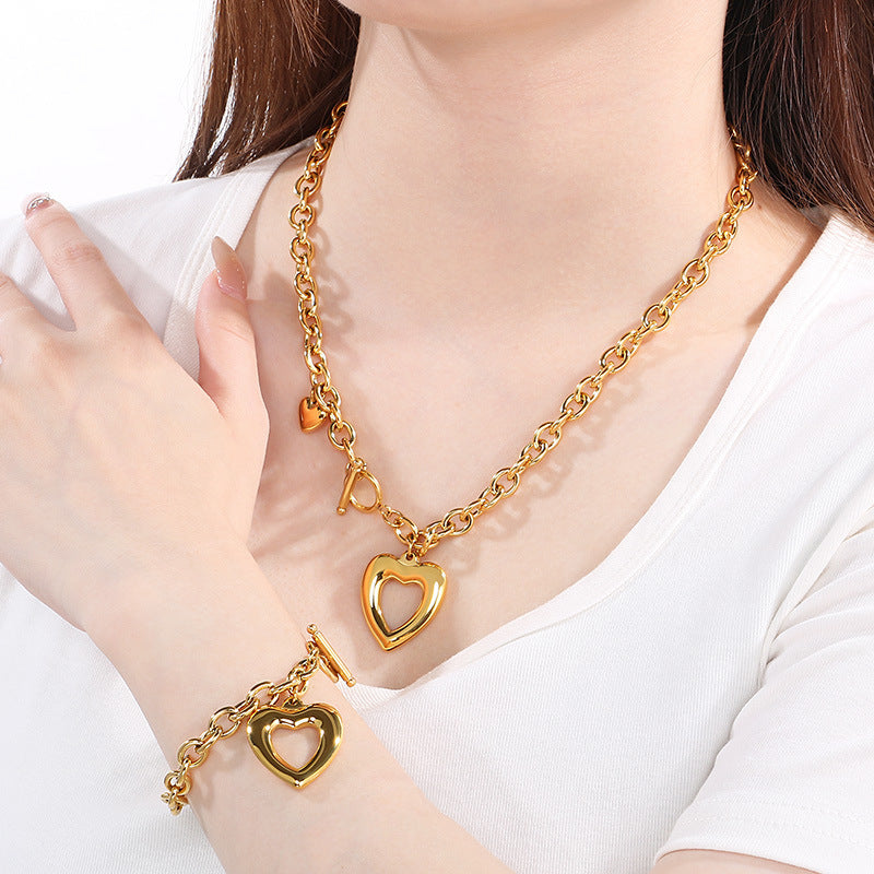 Open Heart Chain Necklace & Bracelet Set