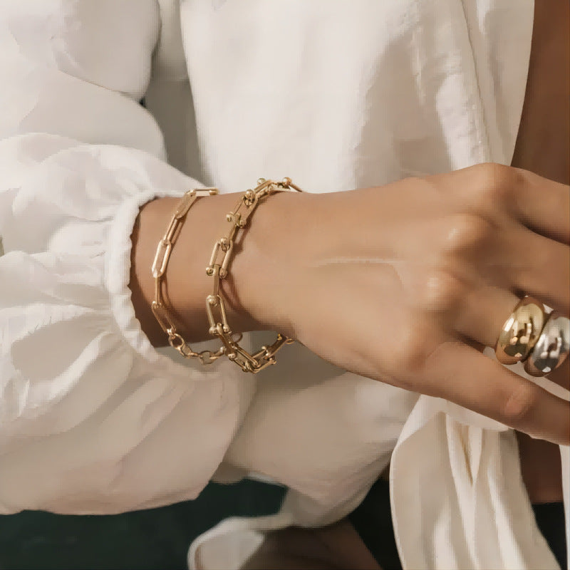 Cross-border new INS style geometric hollow titanium steel bracelet bracelet female niche high-end ring buckle stainless steel bracelet