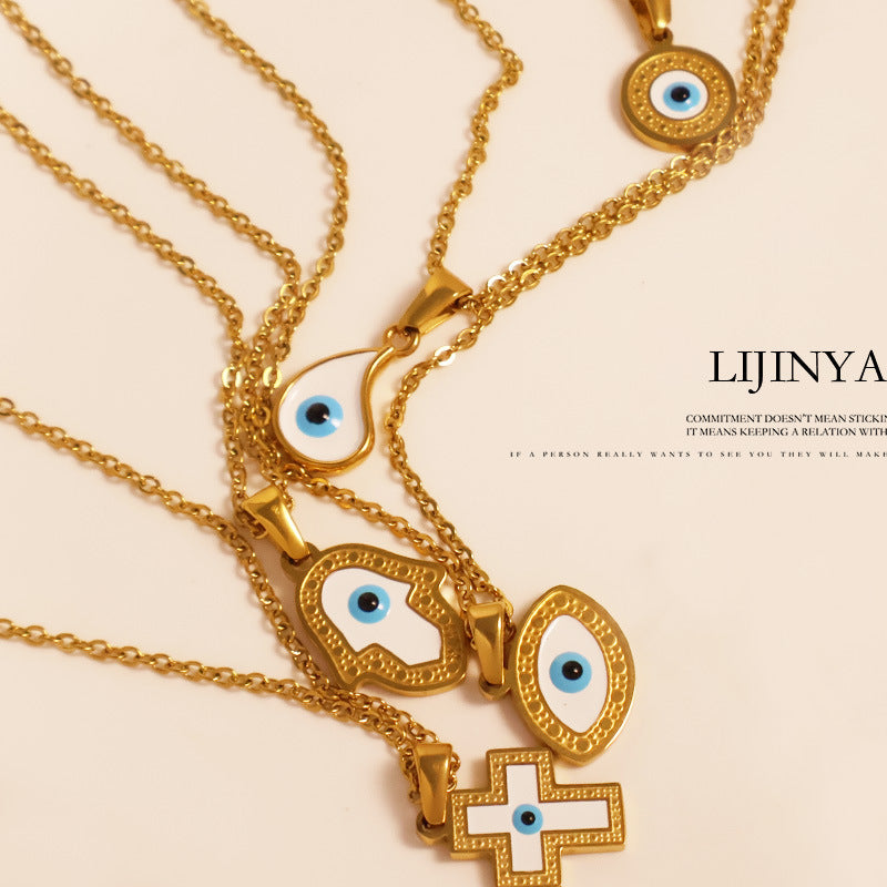 European and American blue eyes devil eye pendant necklace ethnic style vacation clavicle chain plated 24k gold vintage accessories for women