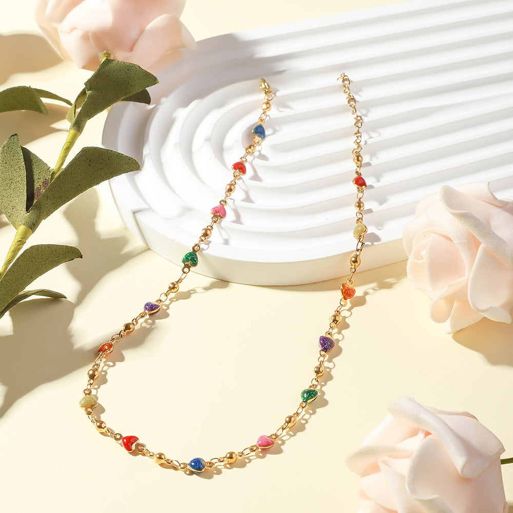 Cross-border hot selling stainless steel oil dripping necklace 18K real gold electroplating anklet love color new titanium steel bracelet