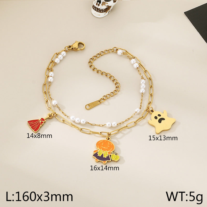 European and American cross-border Halloween new stainless steel 18K gold pumpkin head ghost skull shape bracelet jewelry