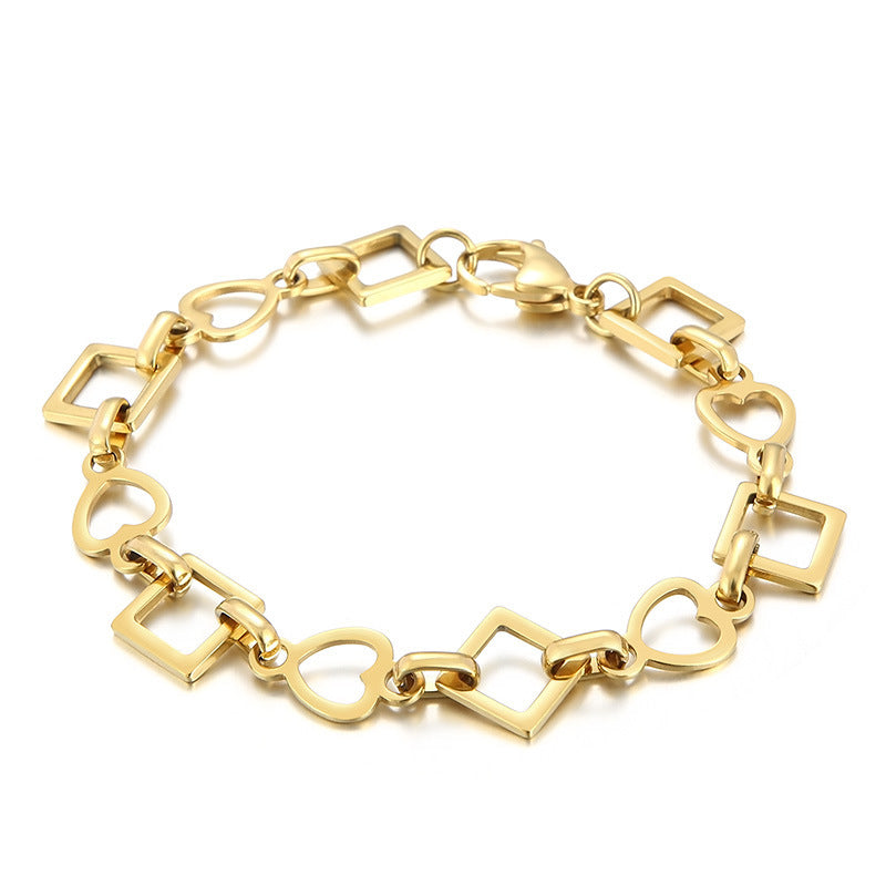 New stainless steel handmade chain, square gear love chain, personalized fashion men's and women's bracelets, accessories