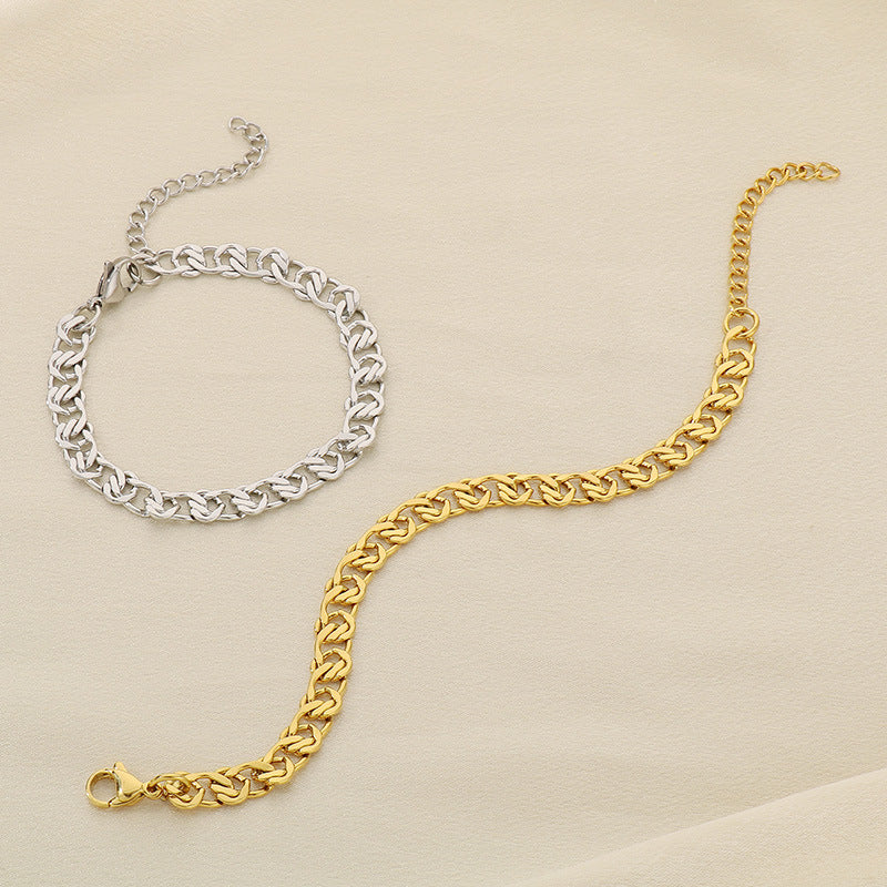 Fashion Hong Kong style necklace stainless steel cut-out NK chain bracelet splicing chain 18K gold men's and women's personality accessories accessories