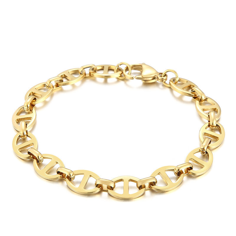 Creative stainless steel Japanese character 6/7/8 mm pig nose buckle bracelet, niche simple individual cold wind versatile bracelet