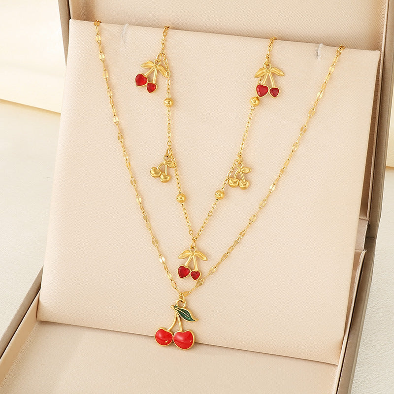 Stainless Steel Cherry Pendant Necklace