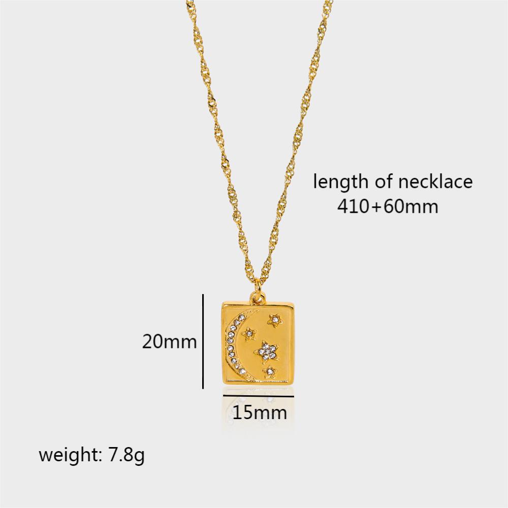 European and American light luxury titanium steel women's necklace 18K gold stainless steel diamond octagram moon pendant high-end sense item decoration
