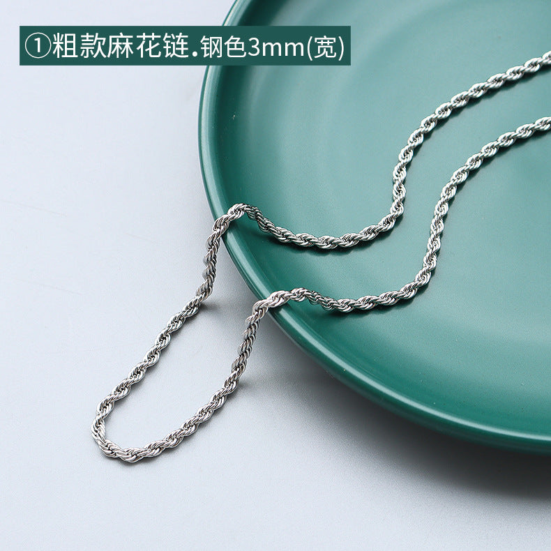 Cross chain, snake bone chain, twist chain, box chain, variety necklace, women's titanium steel plated 18K gold plain chain, clavicle chain jewelry