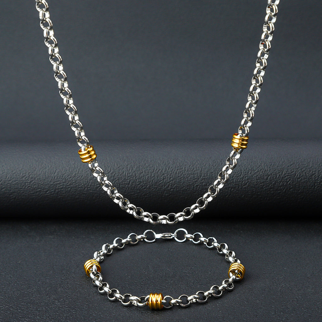 European and American new stainless steel round pearl chain string gold bead necklace, titanium steel necklace 6mm 18K round pearl bracelet