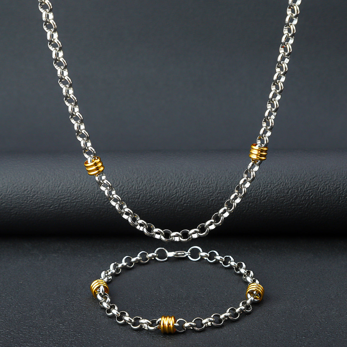 European and American new stainless steel round pearl chain string gold bead necklace, titanium steel necklace 6mm 18K round pearl bracelet