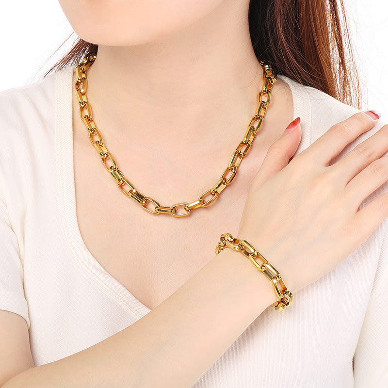 Cross-border fashion simple square Cuban chain bracelet neutral style niche design trapezoidal square buckle O-chain thick money