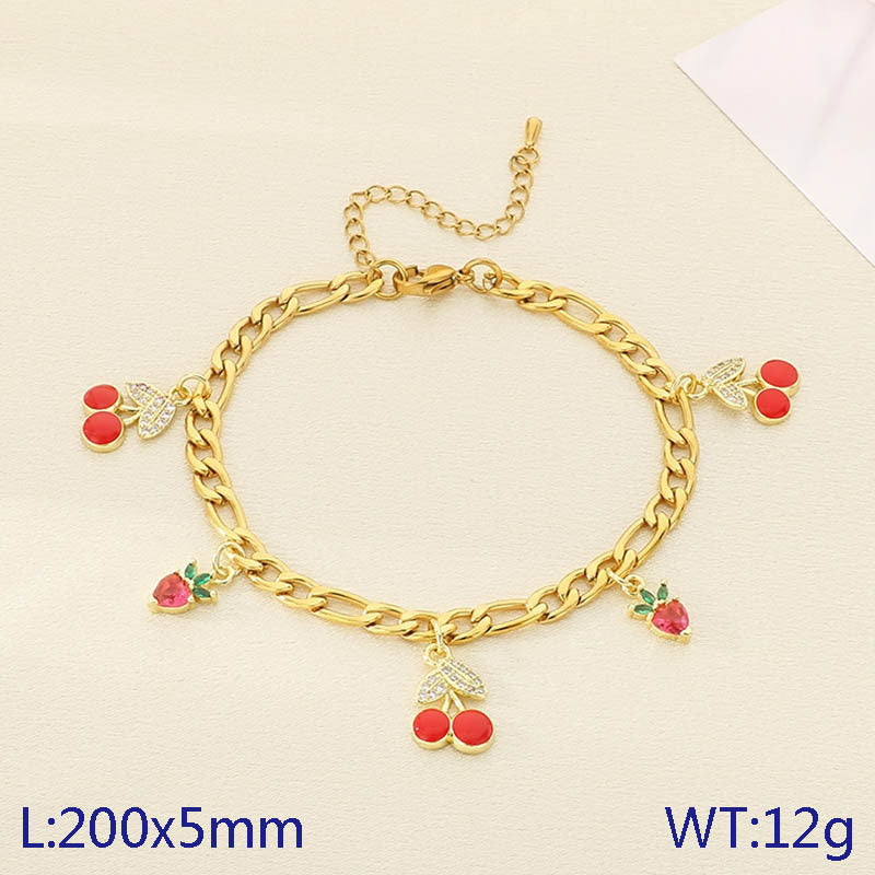 Summer vacation seaside shell wind jewelry stainless steel bracelet pendant strawberry cherry jewelry spot wholesale