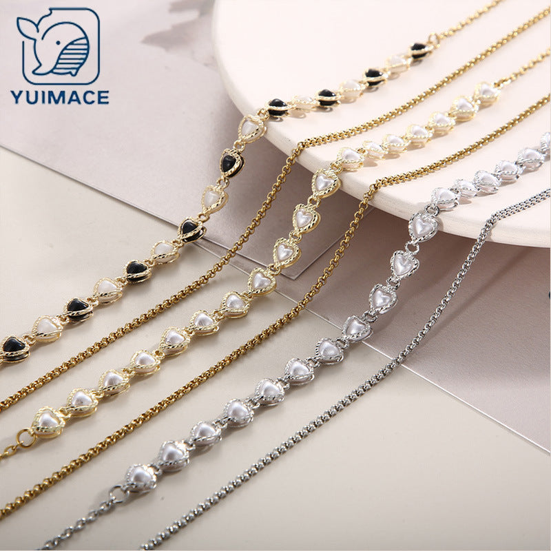 Korean commuter simple love imitation pearl necklace, love fashion double-layer collarbone chain copper chain necklace