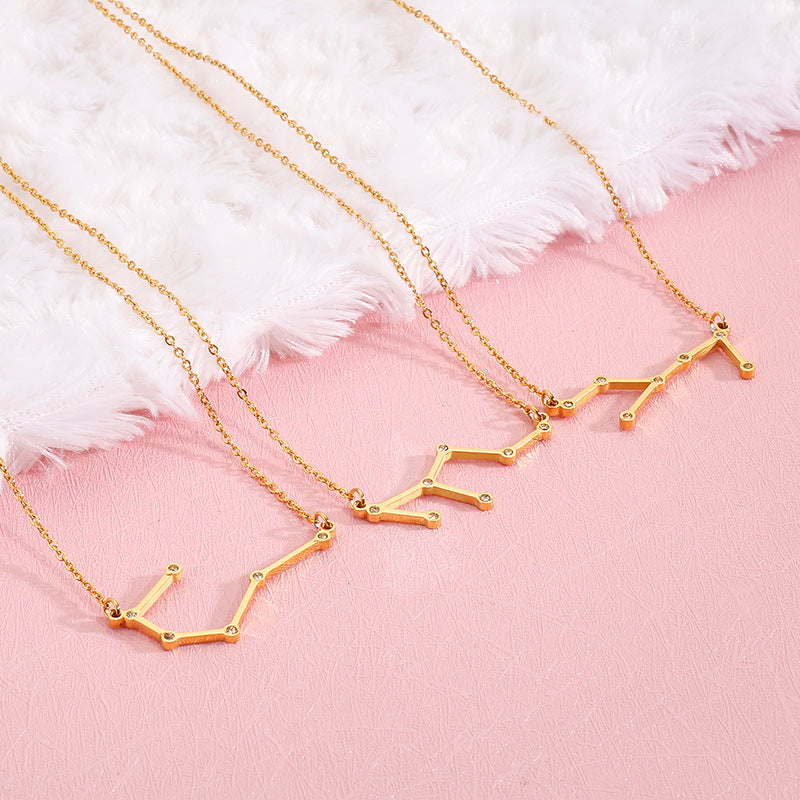 Creative new personalized fashion titanium steel constellation necklace, simple and versatile stainless steel 12 constellation pendant collarbone chain