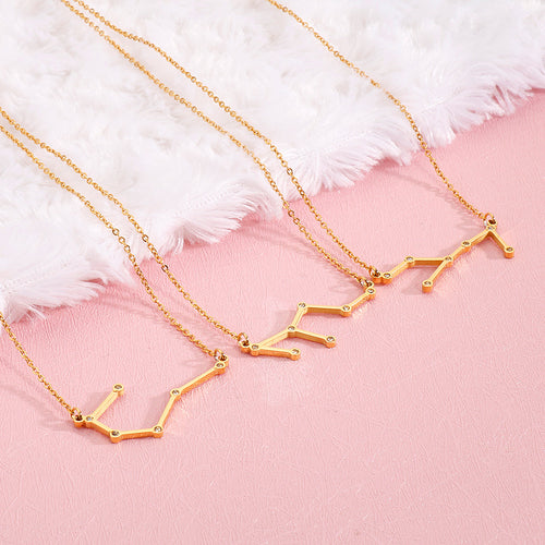Creative new personalized fashion titanium steel constellation necklace, simple and versatile stainless steel 12 constellation pendant collarbone chain