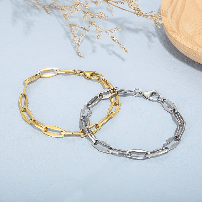 ins wind trend versatile design geometric elements interlocking stainless steel bracelet stacked simple bare chain titanium steel