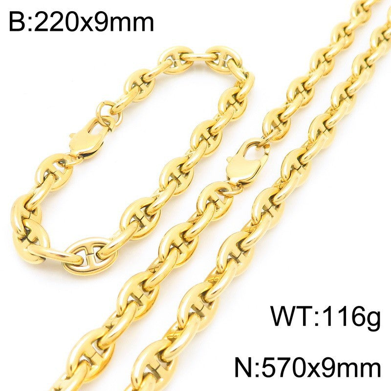 Interlocking Oval Link Chain Bracelet & Necklace Set