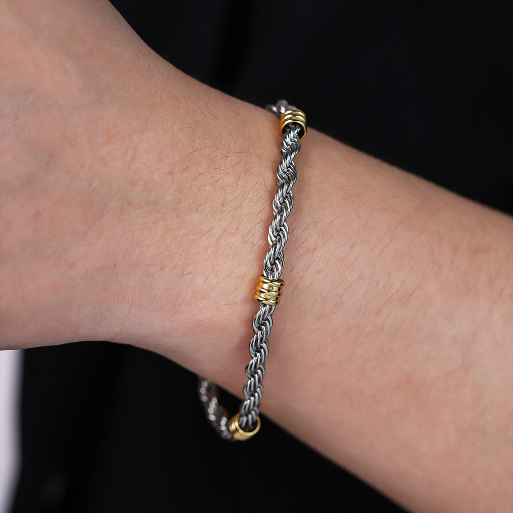 Cross-border stainless steel twist chain string gold bead necklace, titanium steel long necklace men's simple 5.0mm twist bracelet