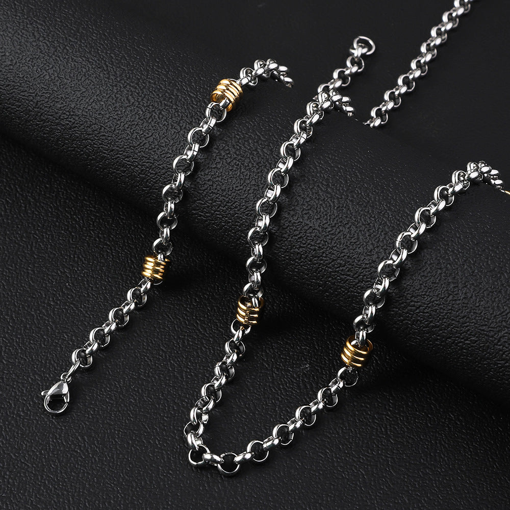 European and American new stainless steel round pearl chain string gold bead necklace, titanium steel necklace 6mm 18K round pearl bracelet