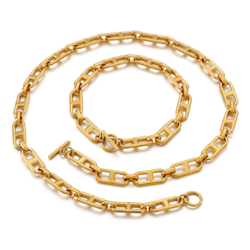 Cross-border jewelry titanium steel necklace, creative Japanese chain versatile collarbone bare chain OT buckle set stainless steel jewelry