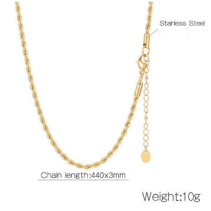 Electroplated 18K Gold Classic Twist Chain Stainless Steel 2/3/4/5mm Twist Rope Twist Chain Bracelet Spot Jewelry