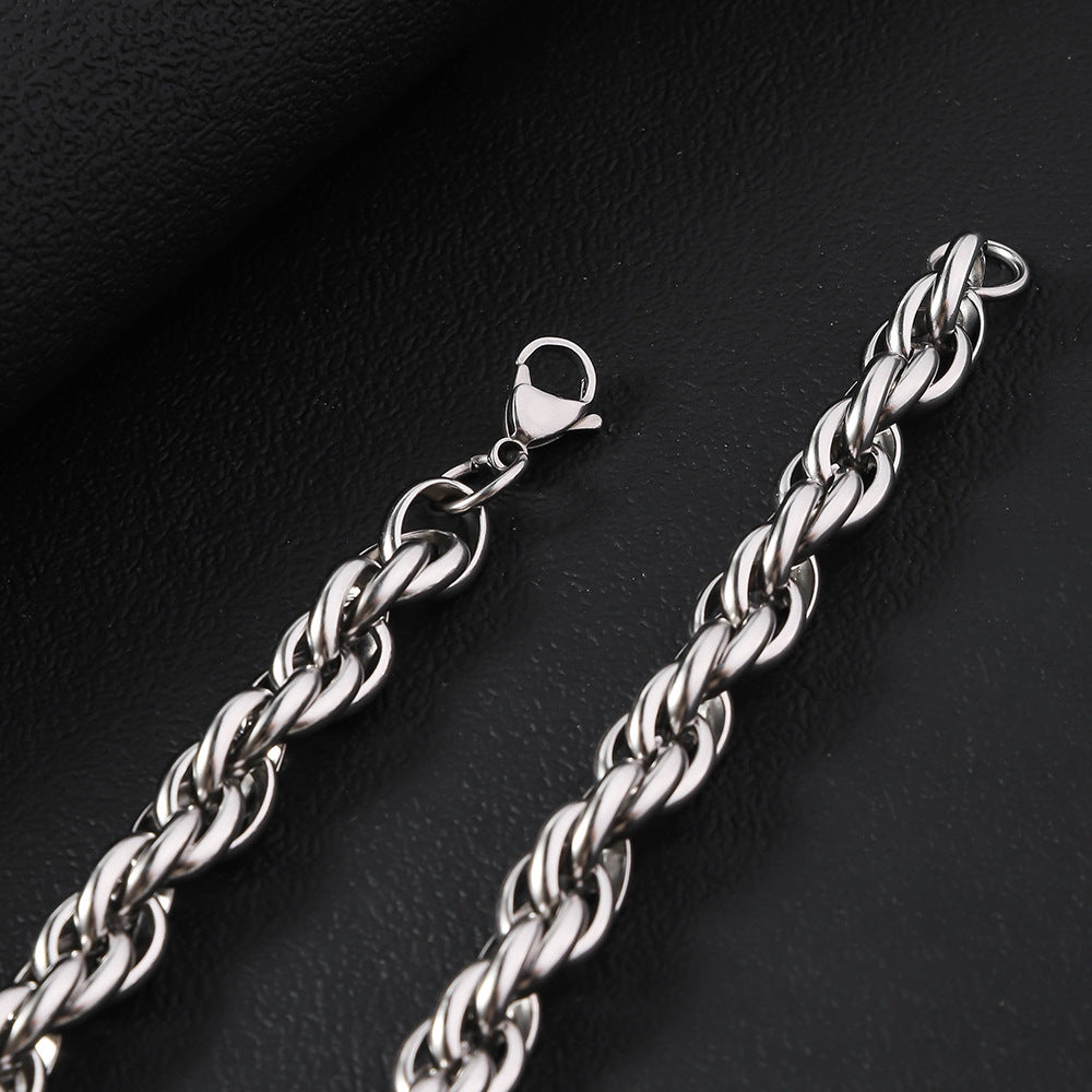 Cross-border hot sale stainless steel twist necklace men's hip hop trend Cuban bracelet does not fade Exquisite titanium steel chain