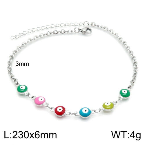 European and American fashion bohemian color resin devil's eye stainless steel anklet women's 18K titanium steel oval bracelet