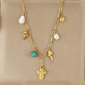 Gold Layered Charm Necklace with Pearl & Symbol Pendants