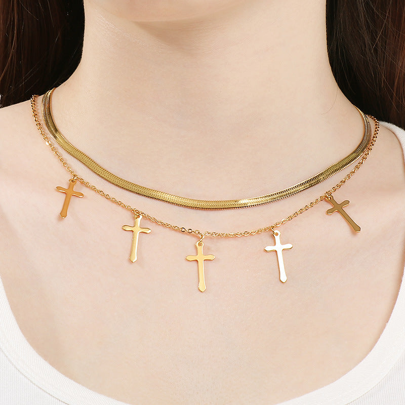 Layered Cross Chain Necklace