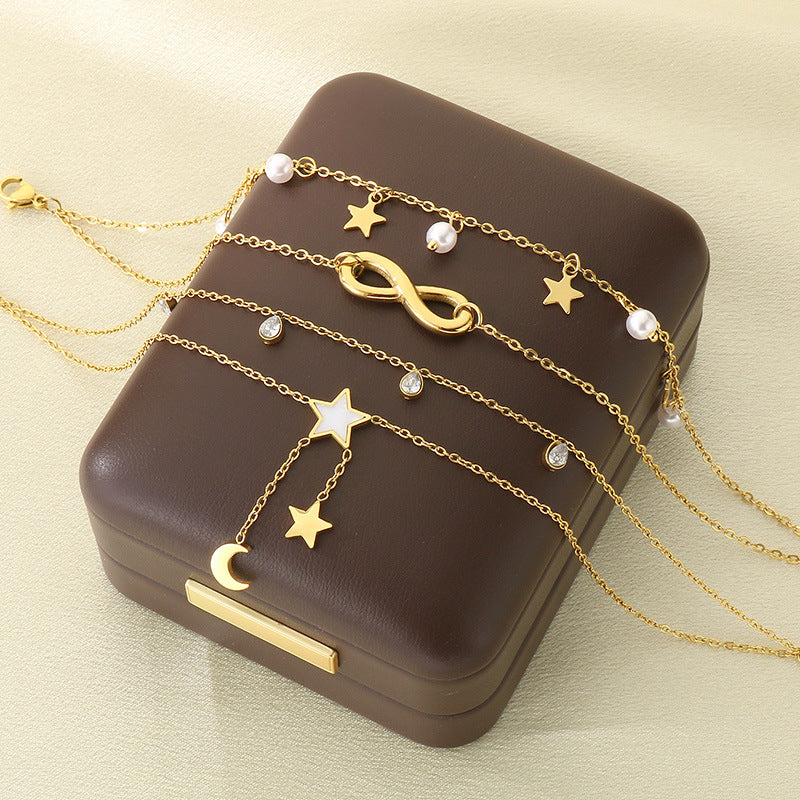 Cross-border beach stainless steel anklet Pentagram Moon Infinity pendant simple 18K gold personalized foot decoration foot chain